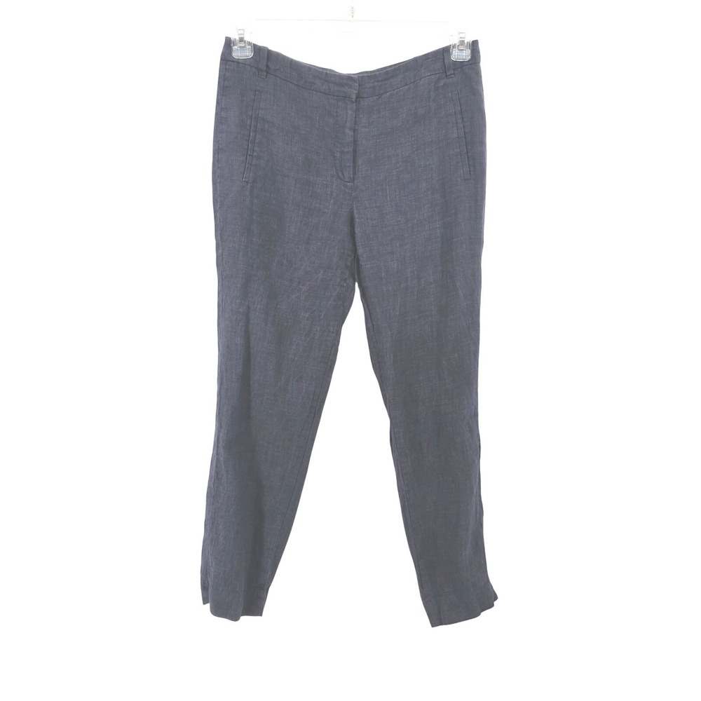 Zara Basic Womens Navy Blue 100% Linen Tapered Leg Trousers Pants Size 6
